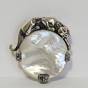 Vintage Art DECO Round Sterling Silver Luxury Pearl Moon Panther Brooch Pendant